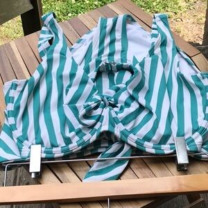 Gabifresh Green and White Striped Bikini Top